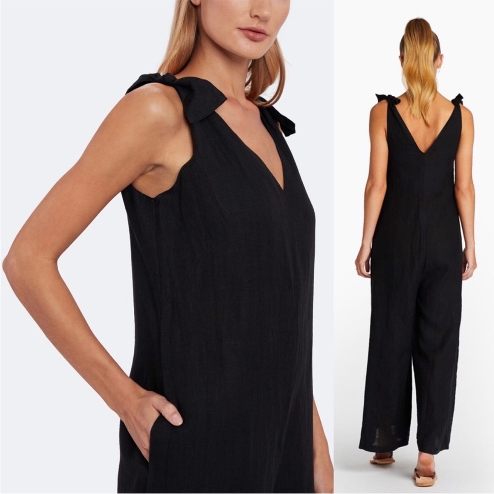 Vitamin A Marina EcoLinen Black Jumpsuit CoverUp Medium - Picture 13 of 13